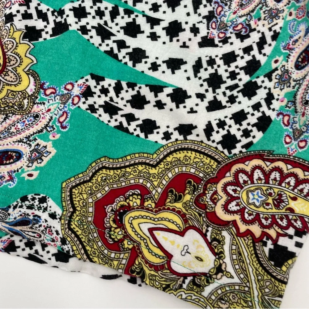Paisley Shorts Women Lightweight‎ Boho Elastic Waistband PJs Casual Green White